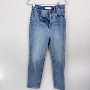 Aritzia Denim Forum The BF High Rise Loose Jeans 26 / 28 Rigid Button Fly Blue